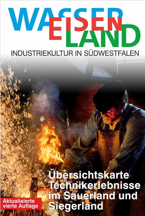 Mit der kostenlosen Übersichtskarte von WasserEisenLand können spannende Technikerlebnisse in Südwestfahlen entdeckt werden. Grafik: Regine Rottwinkel / WasserEisenLand e. V.